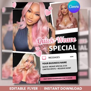 Hair Stylist Quick Weave Flyer Template, Salon Special Flyer, Install Promo Flyer, Lash Hair Beauty Flyer, Canva Editable Design