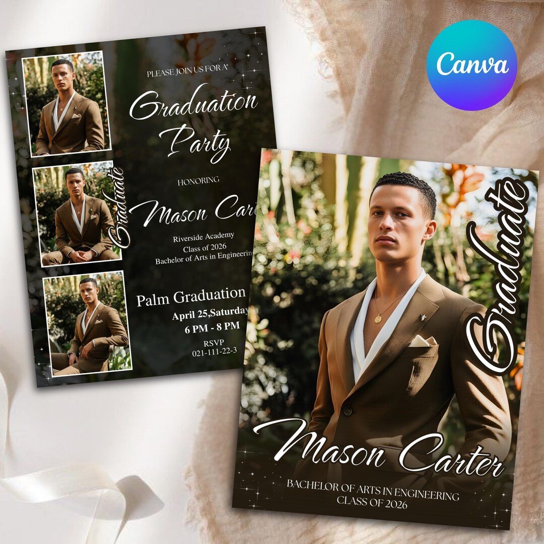 Modern Black Graduation Invitation: Senior Graduation Announcement Card ...