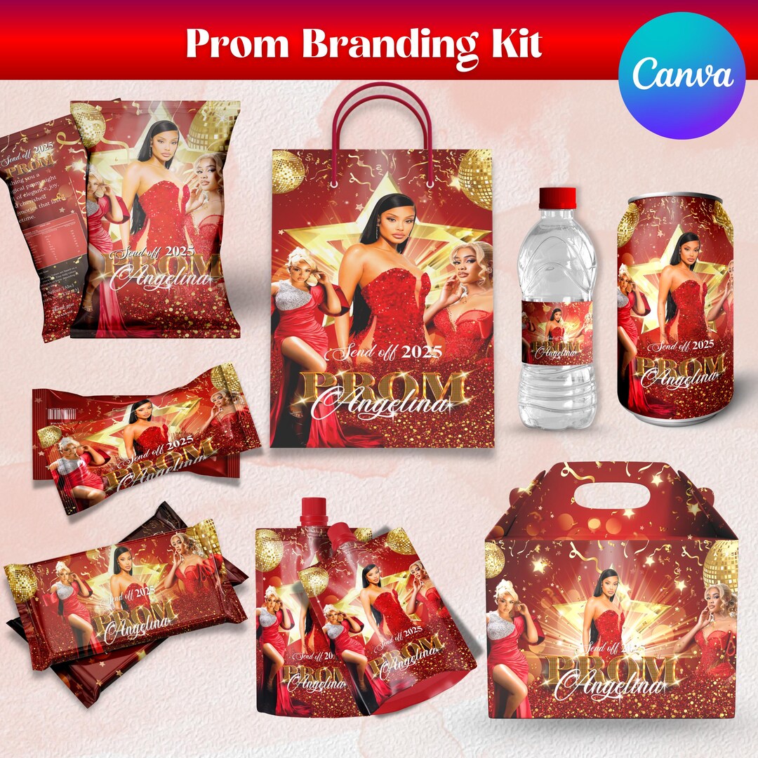 Prom Sweet Package Prom Send off Treat Packaging, Prom Template Bundle, Red & Golden Prom ...