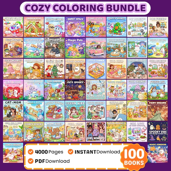 Cozy Coloring Book Bundle, 4000+ Pages (PDF Download)