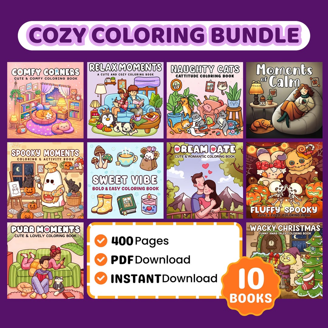 Cozy Coloring Book Bundle, Easy Designs (PDF Download - Etsy