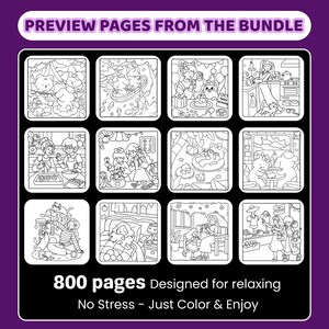 Cozy Coloring Book Bundle, Kawaii Illustrations (PDF Printable Digital Download) image 2