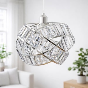 Pantalla de lámpara de cristal moderna, pantalla de lámpara de techo cromada – Iluminación de lujo para el hogar, decoración de dormitorio y sala de estar