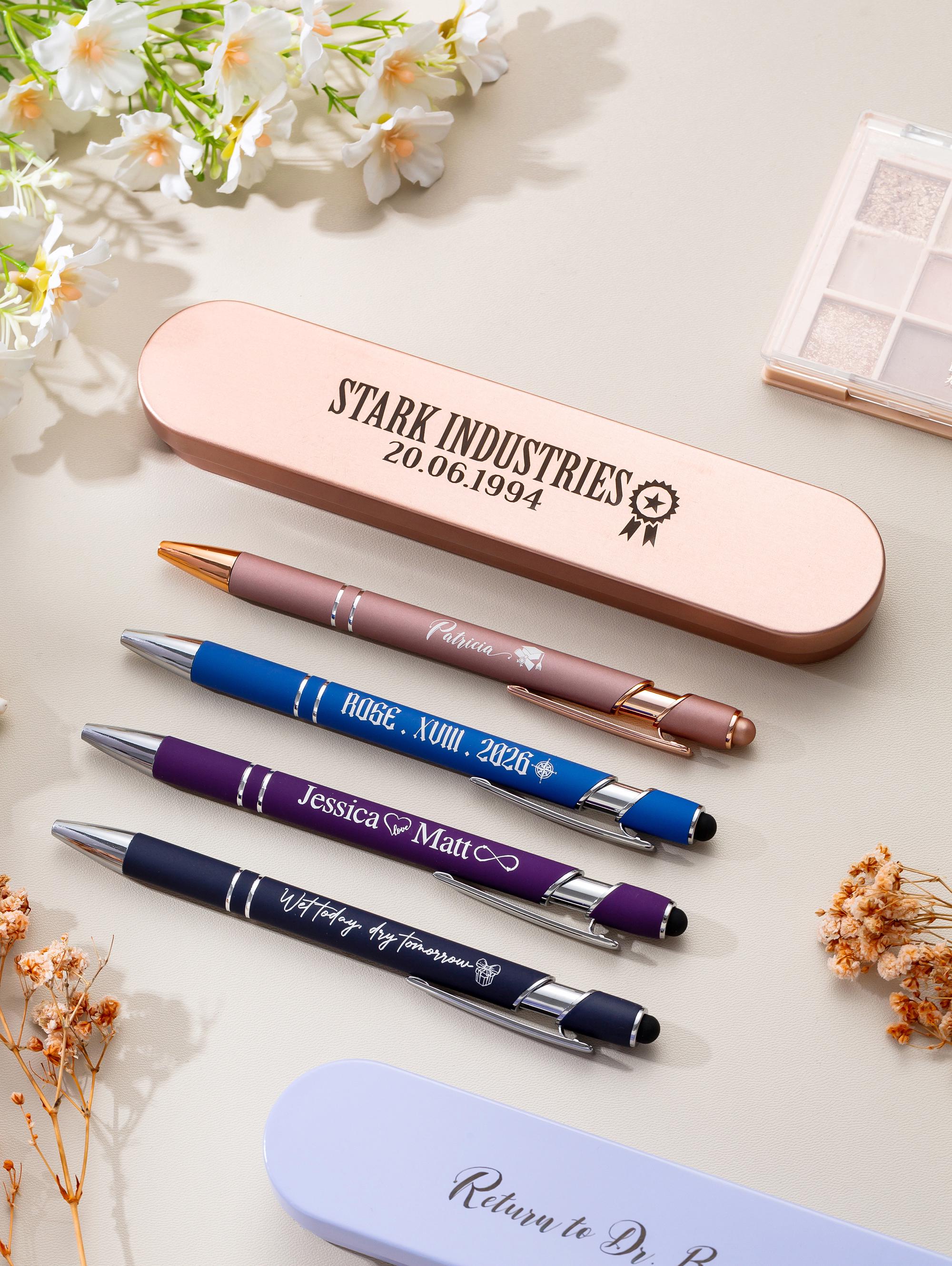 Personalized Ballpoint Pens With Box, Custom Rubberized Soft Touch ...