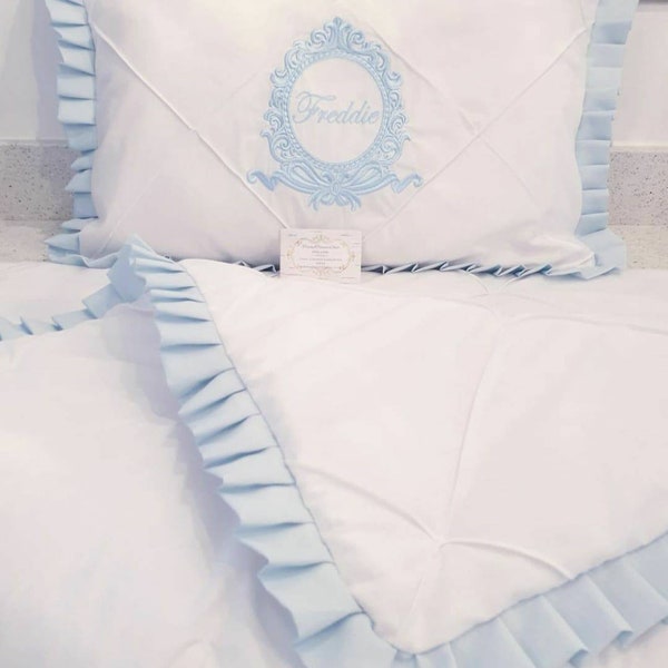 Cot Bedding 2 piece Set - Filled Quilt + Personalised Pillowcase