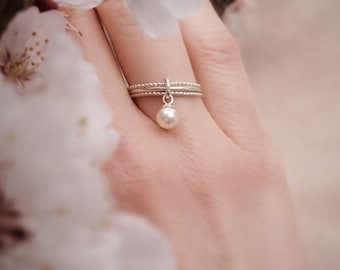 Dreireihiger Ring aus 925er Sterlingsilber mit Perle – Damenring – Geschenk für die Mutter