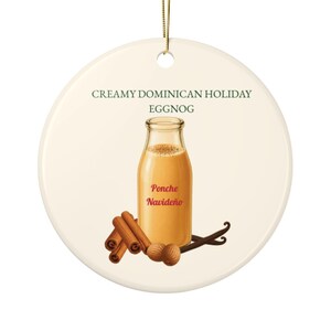 Decorazione in ceramica a forma di zabaione dominicano "Ponche Navideño", ricetta natalizia a doppia faccia, decorazione per l'albero di Natale.