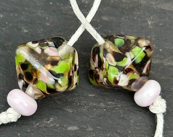 Winter Garden Crystal lampwork glass bead pair