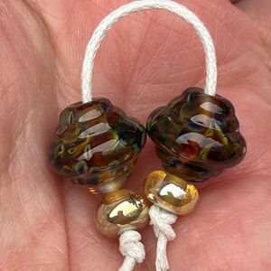 Smoky ornate lampwork glass bead pair image 6