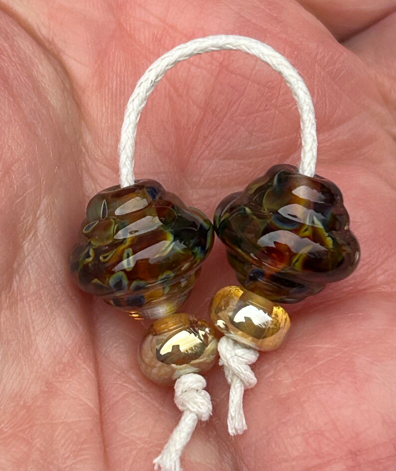 Smoky ornate lampwork glass bead pair image 6