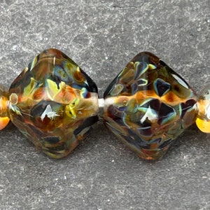 Smoky Treacle Crystal lampwork glass bead pair image 5