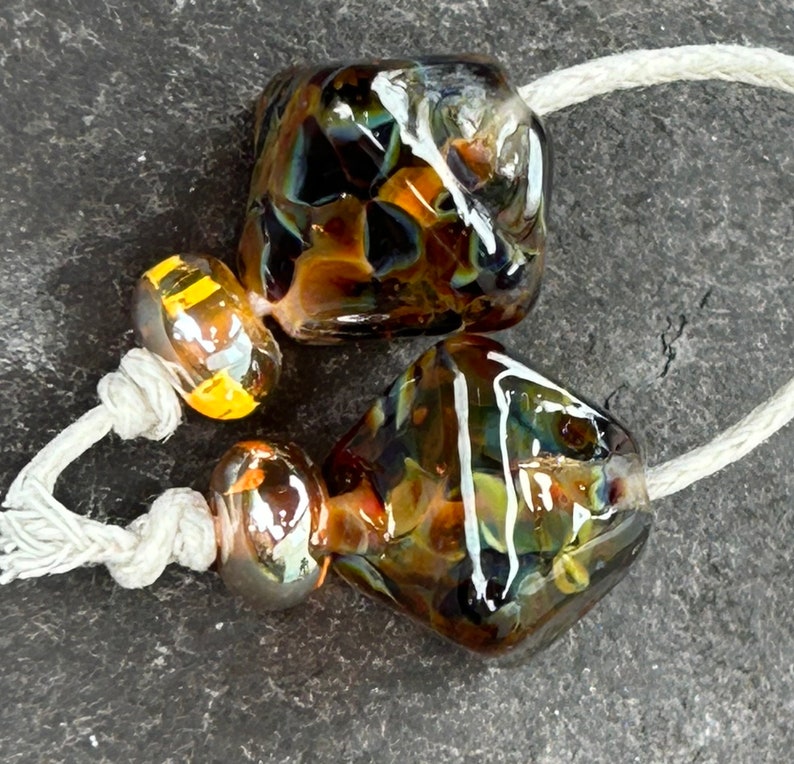 Smoky Treacle Crystal lampwork glass bead pair image 4