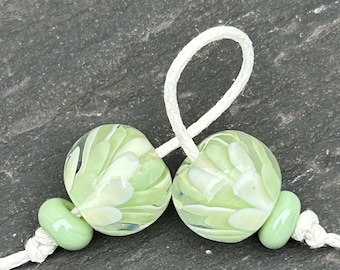 Sage Green & Cream  Petal Bead pair FHFteam GBUK SRA