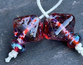 Very Berry Crystal lampwork glass bead pair