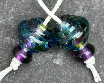 Aurora ornate lampwork glass bead pair