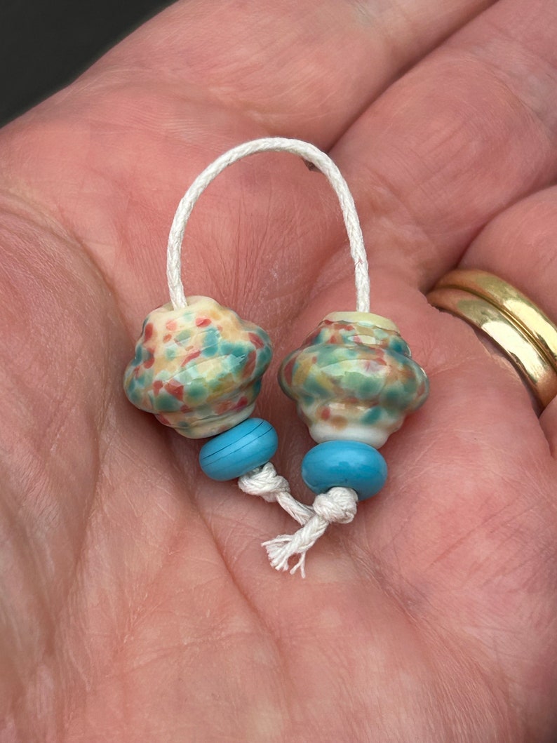 Confetti Cream ornate lampwork glass bead pair image 6