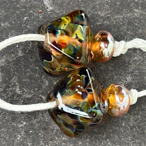 Smoky Treacle Crystal lampwork glass bead pair image 2