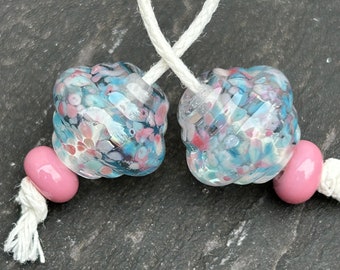 Vintage Wedding ornate lampwork glass bead pair