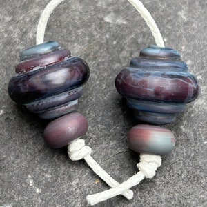 Matte Purple ornate lampwork glass bead pair