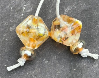 Golden Sand Crystal lampwork glass bead pair