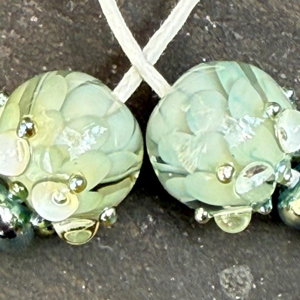 Pale Turquoise Pastel bumpy lampwork glass bead pair