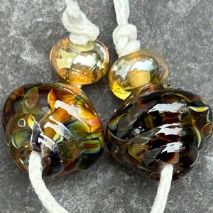Smoky ornate lampwork glass bead pair image 3