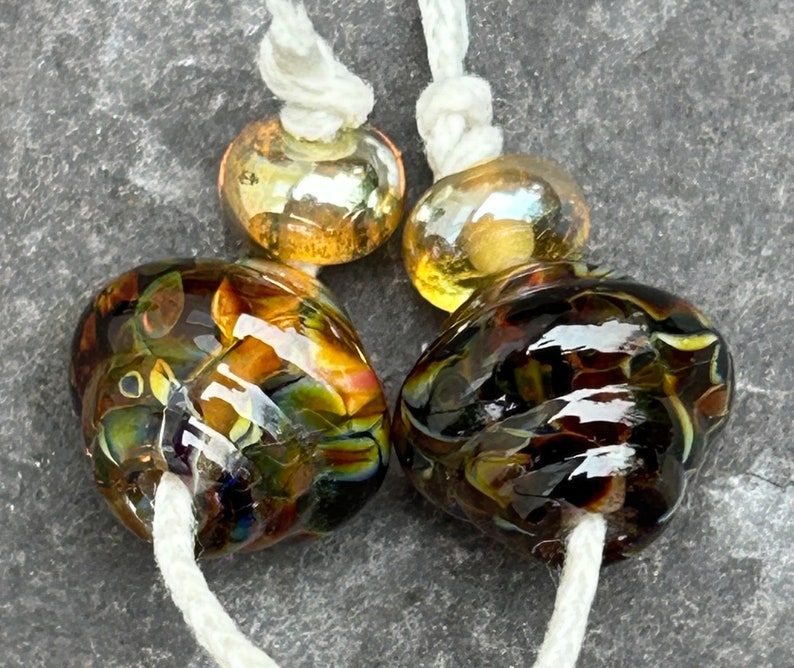 Smoky ornate lampwork glass bead pair image 3