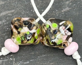 Ashes of Roses Crystal lampwork glass bead pair