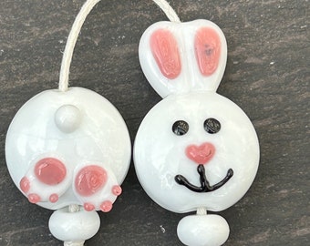 Lampwork Easter Bunny Bead Pair