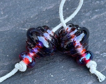 Very Berry ornate lampwork glass bead pair