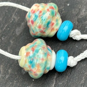 Confetti Cream ornate lampwork glass bead pair image 4