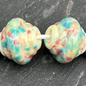 Confetti Cream ornate lampwork glass bead pair image 5