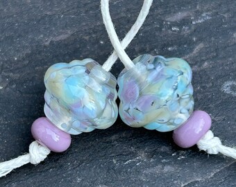 Pastel Dreams ornate lampwork glass bead pair