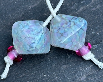 Pastel Rainbow Crystal lampwork glass bead pair