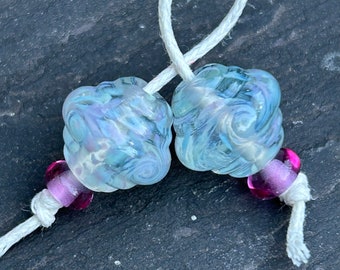 Rainbow Pastel ornate lampwork glass bead pair