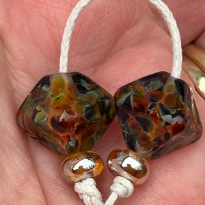 Smoky Treacle Crystal lampwork glass bead pair image 6