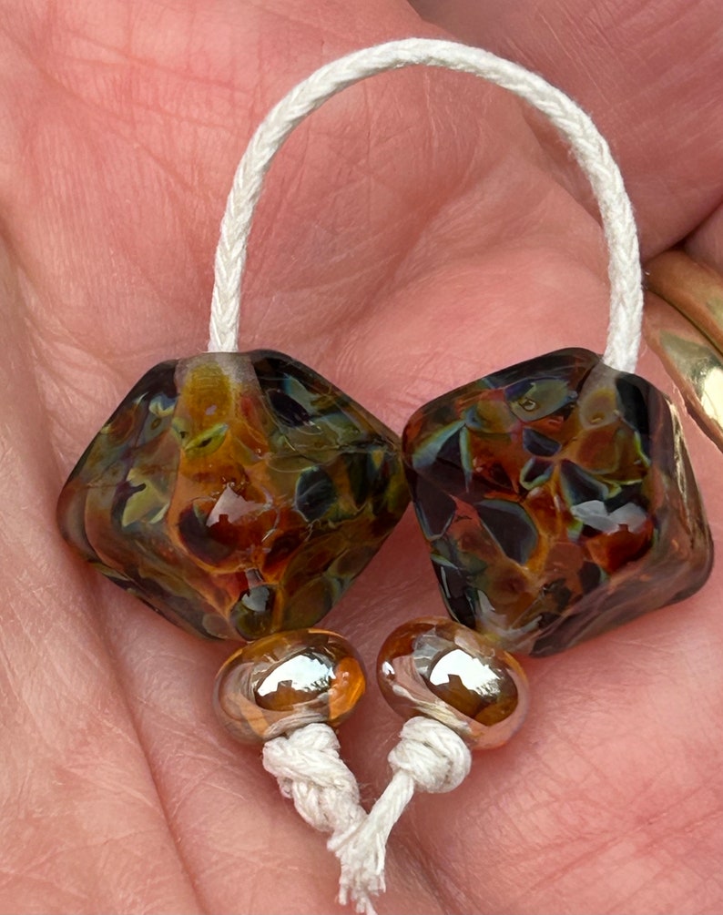 Smoky Treacle Crystal lampwork glass bead pair image 6