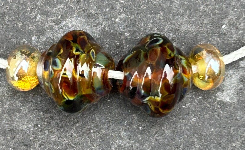 Smoky ornate lampwork glass bead pair image 5