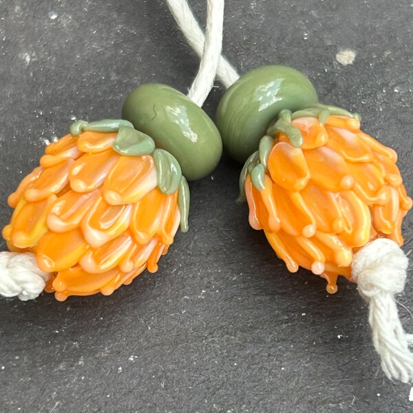 Creamsicle Clover Flower lampwork glass bead pair