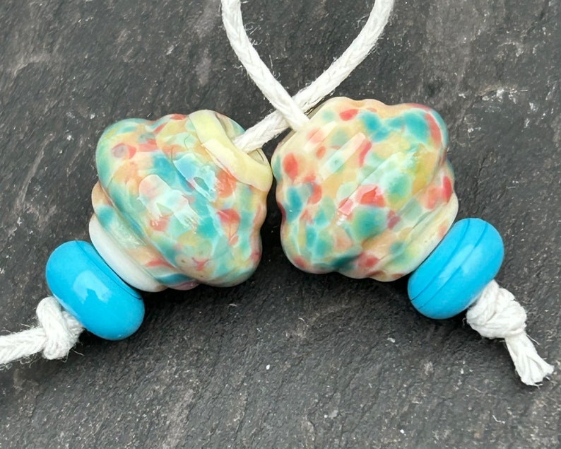 Confetti Cream ornate lampwork glass bead pair image 1