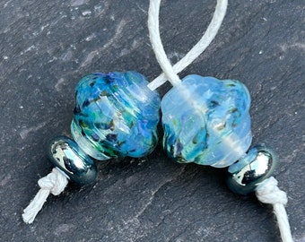 Milky Way ornate lampwork glass bead pair