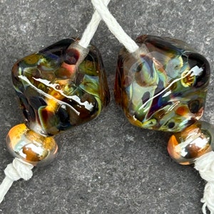 Smoky Treacle Crystal lampwork glass bead pair image 1