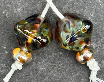 Smoky Treacle Crystal lampwork glass bead pair