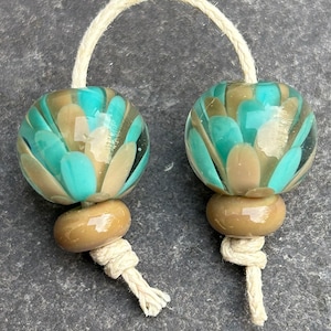 Green Sand petal wave lampwork glass bead pair