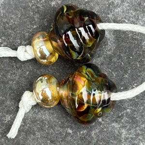 Smoky ornate lampwork glass bead pair image 2