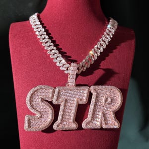 Custom Big Baguette Name Necklace, Iced Out Pendant, Cuban Chain, Hip Hop Personalized Jewelry