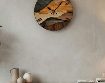 Nordic Wooden Wall Clock, Silent Modern Round Clock, Scandinavian Home Decor Clock for Living Room, Office or Bedroom