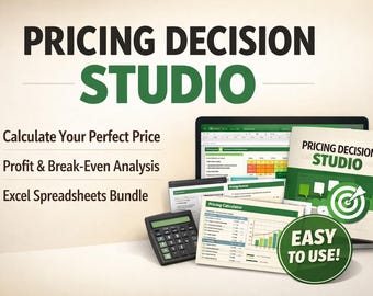 Pricing Decision Studio Excel Template Bundle, Pricing Calculator, Profit Margin & Break Even Spreadsheet, Small Business Planner