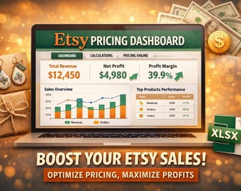 Etsy pricing & profit calculator. Instantly see fees, margins, and real profit. Easy to use spreadsheet, ready to go.