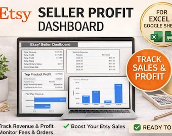 Etsy Seller Profit Dashboard PRO Excel Template | Profit Tracker, Fees Calculator, Sales Dashboard